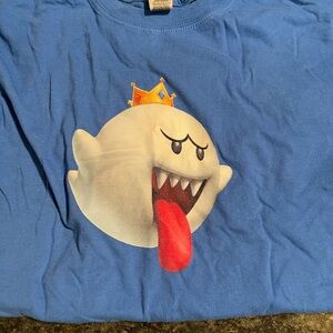 Gildan Blue King Boo Nintendo Mario Graphic Tshirt